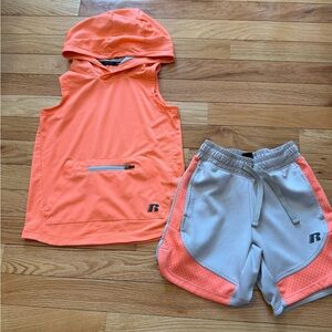 Orange and Gray Hooded Tank and Shorts activewear Set